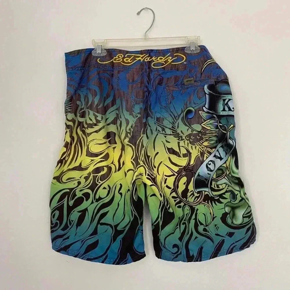 Green yellow and blue Ed hardy swim trunks shorts. - Picture 4 of 4
